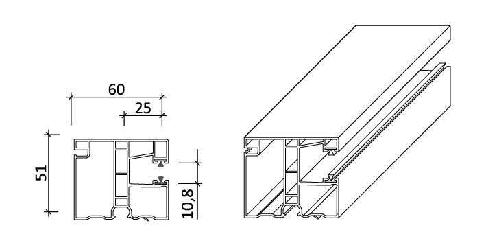 Ravna PVC vodilica 60 x 51mm G2 